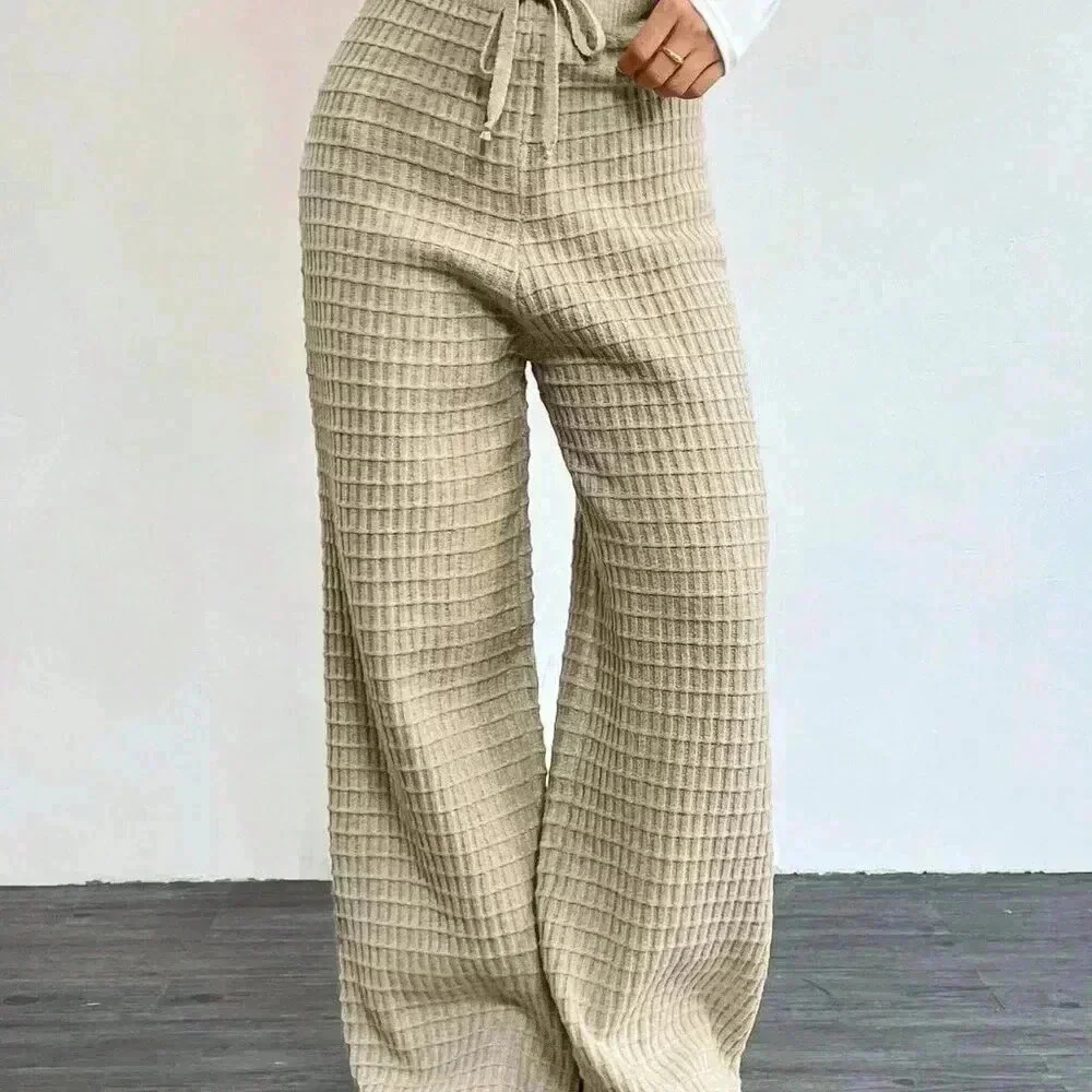 Khaki Casual Women's Flare Knitted Pants - Picture 5 of 6